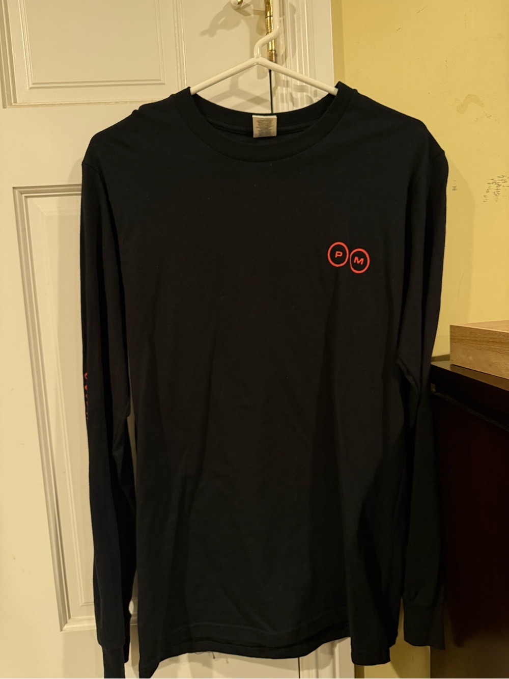 Gildan Black Long-Sleeve Tee with Small Red PM Chest Logo